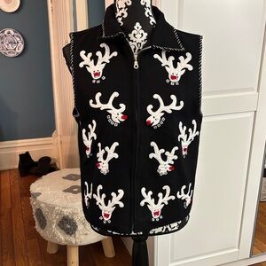 Black Vest with Festive White Reindeer Pattern